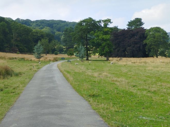 Weg durch die idyllische englische Landschaft des Peak Districts.